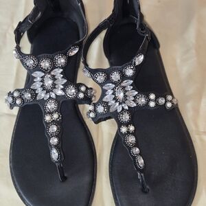 Black Sandals with Crystal Embellishments